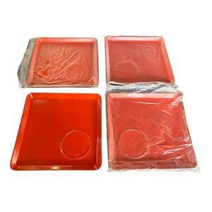 Set of 4 Imperial Japan Square Plates NOS Orange Tea Snack w/ Cup Holder Ring